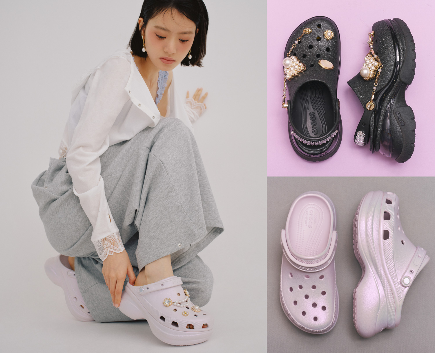 crocsを着用した女性
